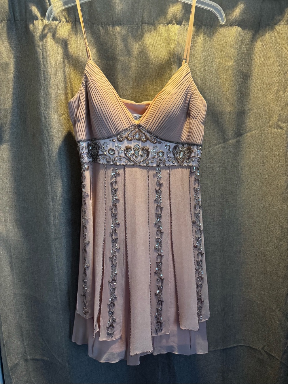 Sue Wong Peach Pleated Evening Dress